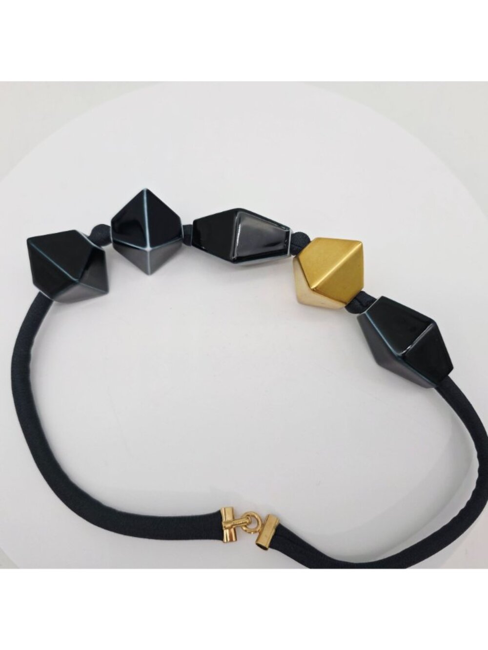 Bernardaud Geometric Black & Gold Porcelain Necklace Signed Iris Cofta 19" - Picture 5 of 6